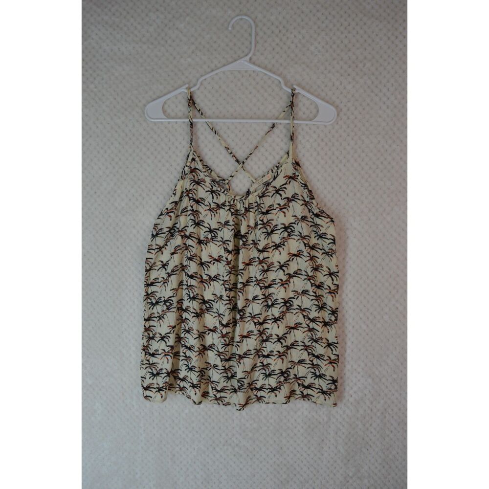 Le Lis Women's Medium Cream Palm Tree Spaghetti Strap Tank Top